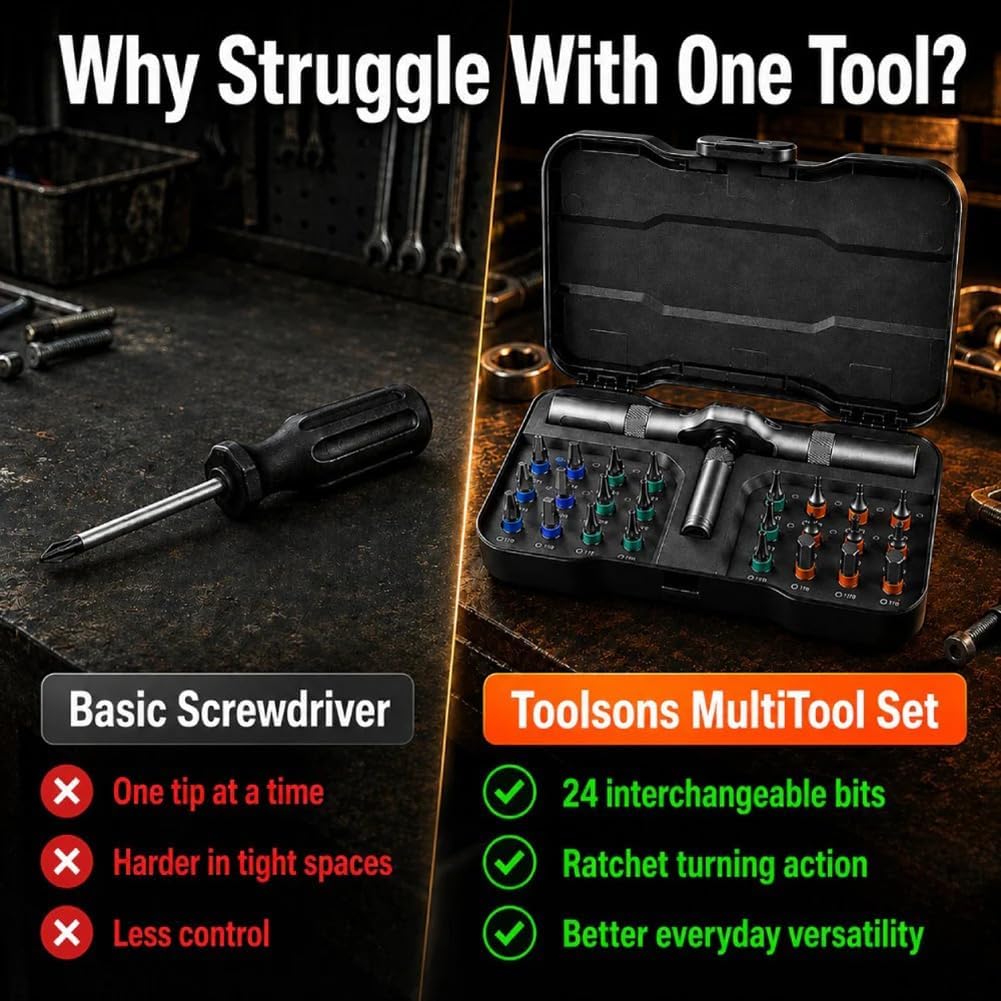 24-in-1 Ratchet Screwdriver, T-Handle Ratchet Screwdriver