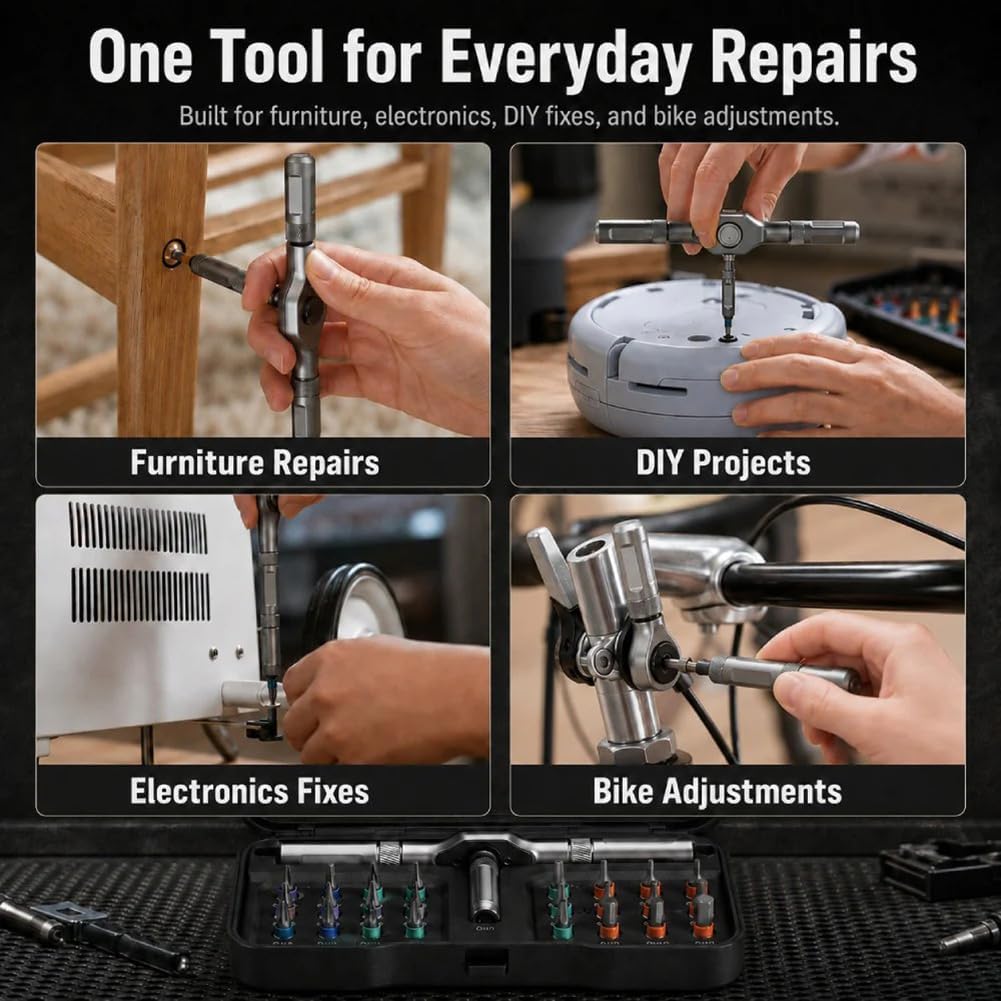 24-in-1 Ratchet Screwdriver, T-Handle Ratchet Screwdriver